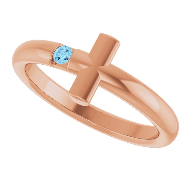 Round Aquamarine Crosses Ring in Rose Gold