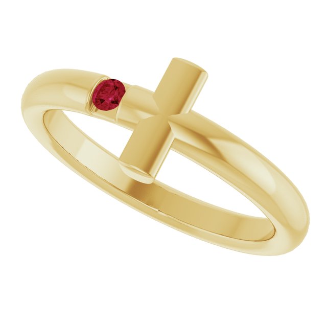 Round Ruby Crosses Ring in Yellow Gold