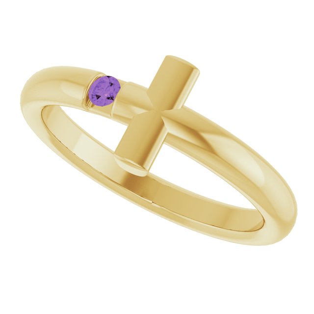 Round Amethyst Crosses Ring in Yellow Gold