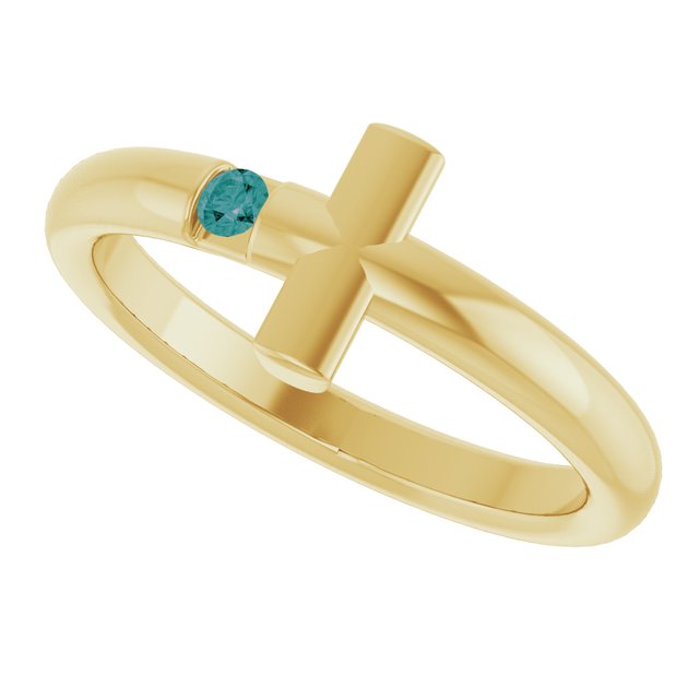 Round Alexandrite Crosses Ring in Yellow Gold