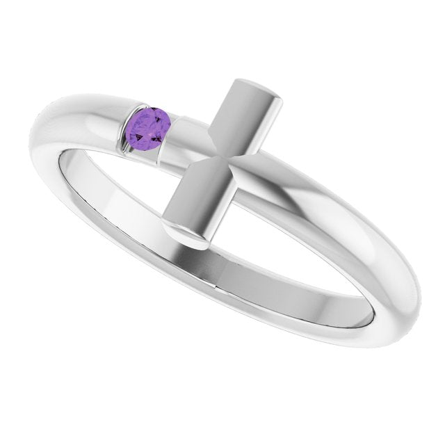 Round Amethyst Crosses Ring in Platinum