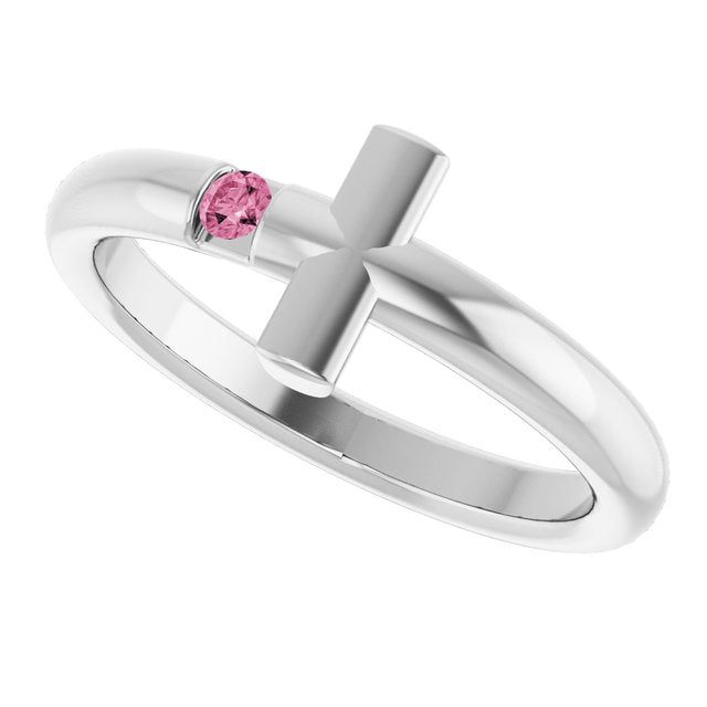 Round Pink Tourmaline Crosses Ring in Platinum