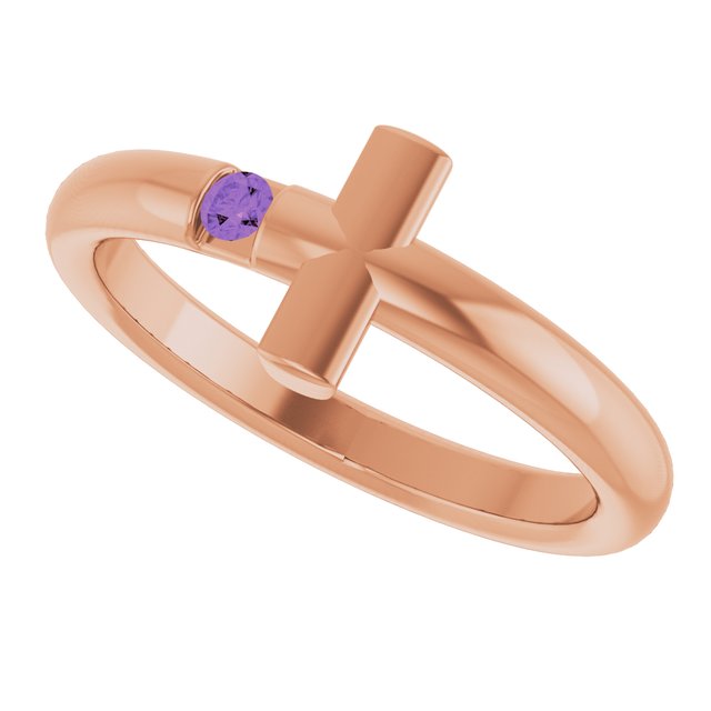 Round Amethyst Crosses Ring in Rose Gold