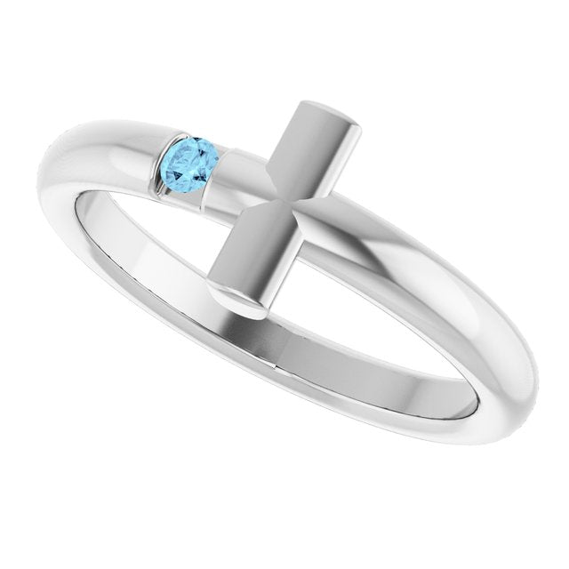 Round Aquamarine Crosses Ring in Platinum