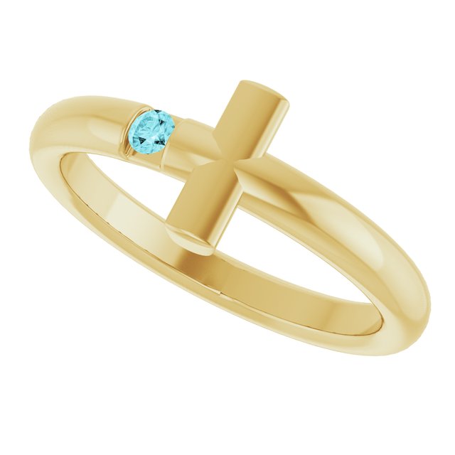 Round Blue Zircon Crosses Ring in Yellow Gold