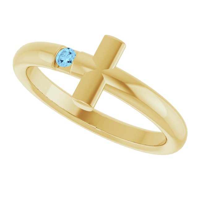 Round Aquamarine Crosses Ring in Yellow Gold