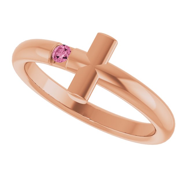 Round Pink Tourmaline Crosses Ring in Rose Gold