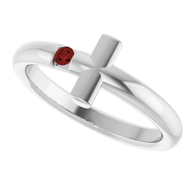 Round Mozambique Garnet Crosses Ring in White Gold