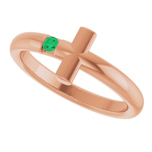 Round Emerald Crosses Ring in Rose Gold
