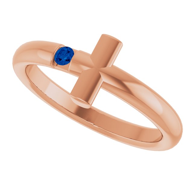 Round Blue Sapphire Crosses Ring in Rose Gold