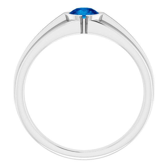 Round Lab-Grown Blue Sapphire Mens Ring in Gold and Platinum