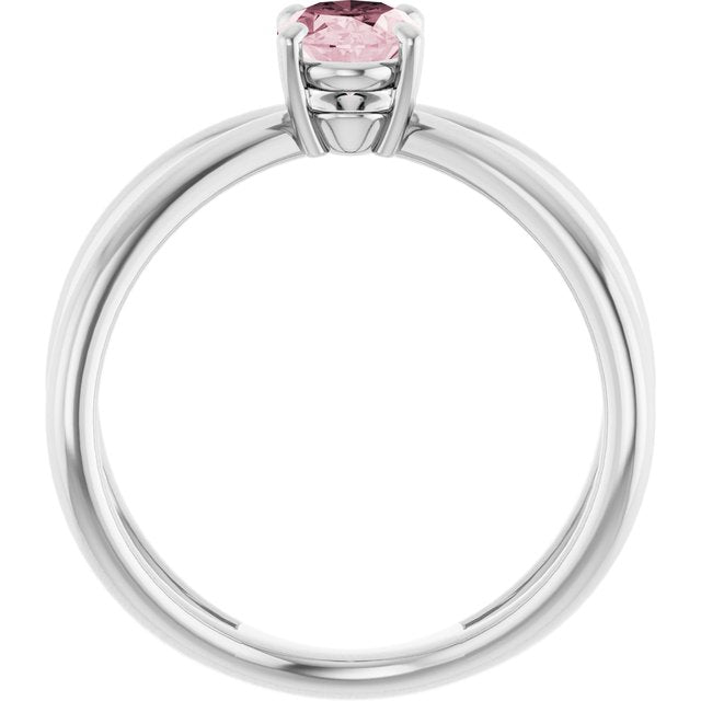 Oval Pink Mandganite Negative Space Ring in Gold and Platinum