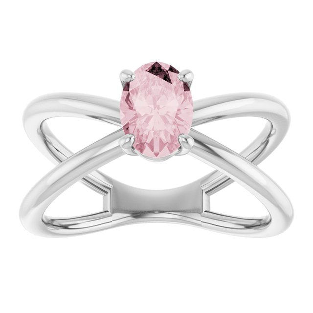 Oval Pink Mandganite Negative Space Ring in Gold and Platinum