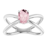 Oval Pink Mandganite Negative Space Ring in Gold and Platinum