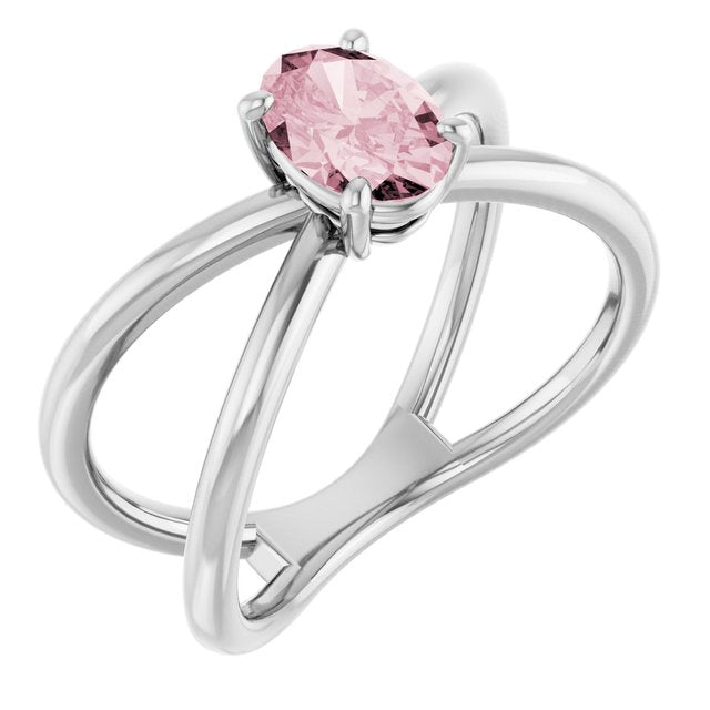 Oval Pink Mandganite Negative Space Ring in Gold and Platinum