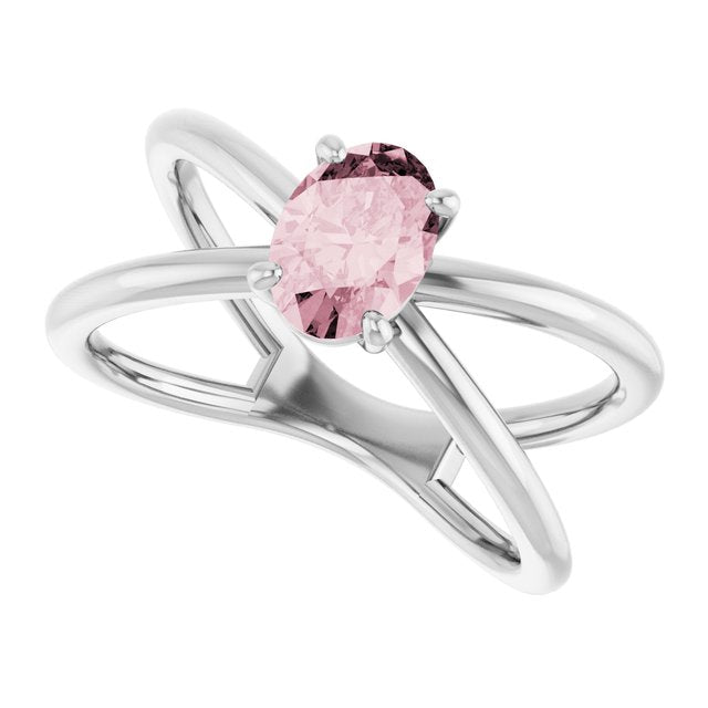 Oval Pink Mandganite Negative Space Ring in Gold and Platinum
