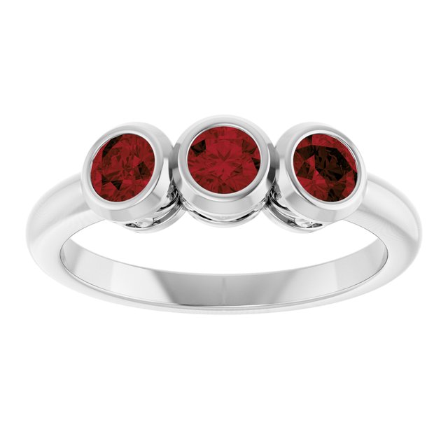 Round Mozambique Garnet Three Stone Ring in White Gold