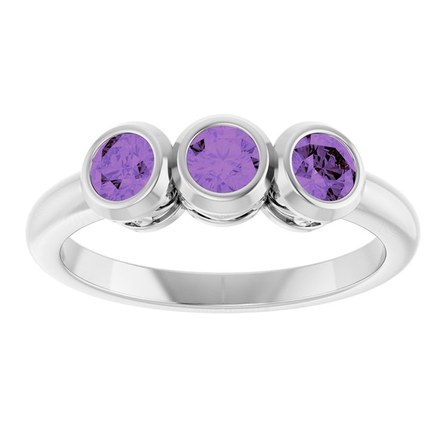 Round Amethyst Three Stone Ring in White Gold