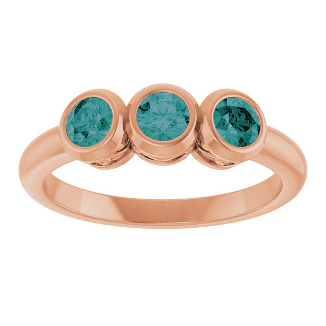 Round Lab-Grown Alexandrite Three Stone Ring in Rose Gold