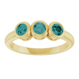 Round Lab-Grown Alexandrite Three Stone Ring in Yellow Gold