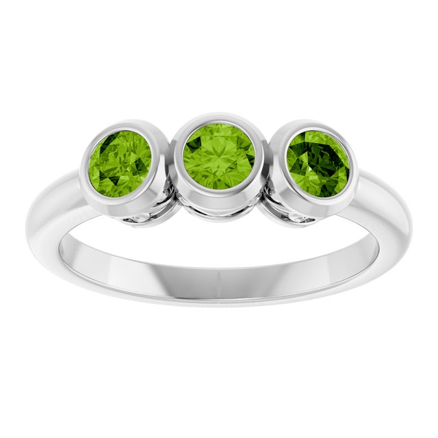 Round Peridot Three Stone Ring in Gold and Platinum