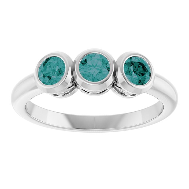 Round Lab-Grown Alexandrite Three Stone Ring in Platinum