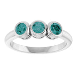 Round Lab-Grown Alexandrite Three Stone Ring in Platinum