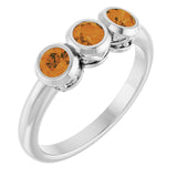 Round Citrine Three Stone Ring in White Gold