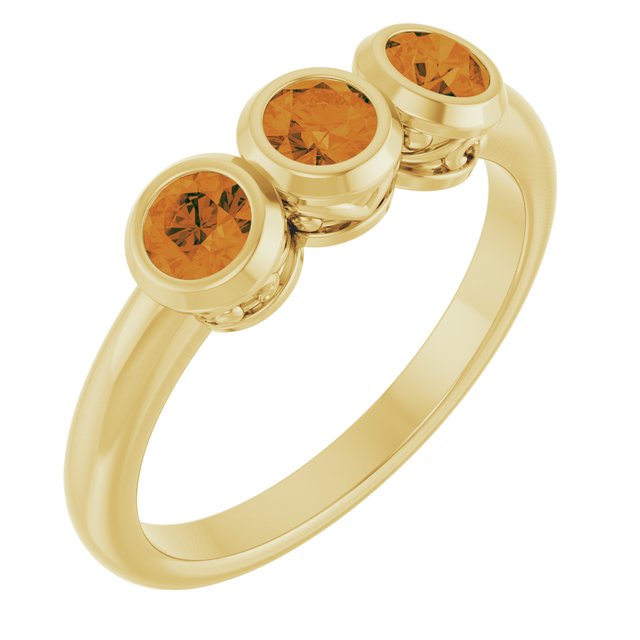 Round Citrine Three Stone Ring in Yellow Gold