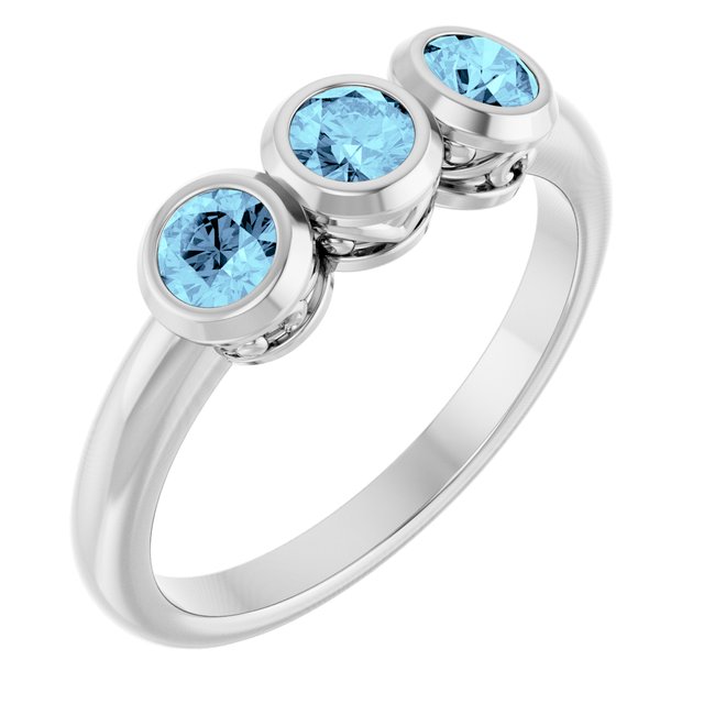 Round Aquamarine Three Stone Ring in White Gold