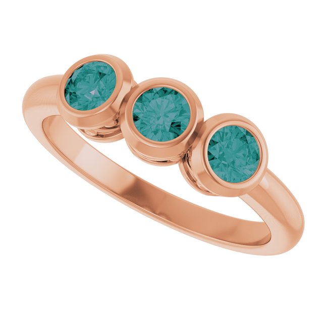 Round Lab-Grown Alexandrite Three Stone Ring in Rose Gold