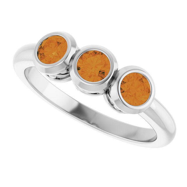 Round Citrine Three Stone Ring in White Gold