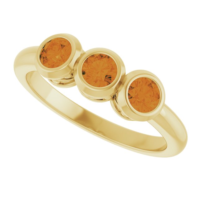 Round Citrine Three Stone Ring in Yellow Gold