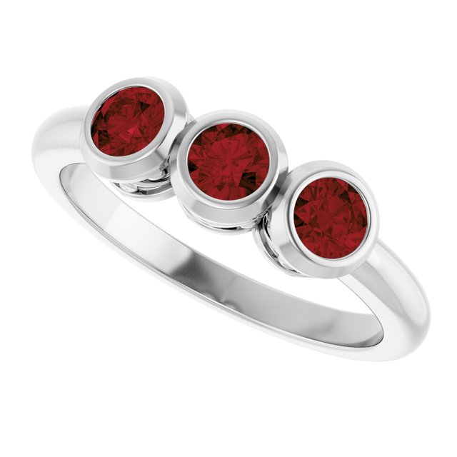 Round Mozambique Garnet Three Stone Ring in White Gold