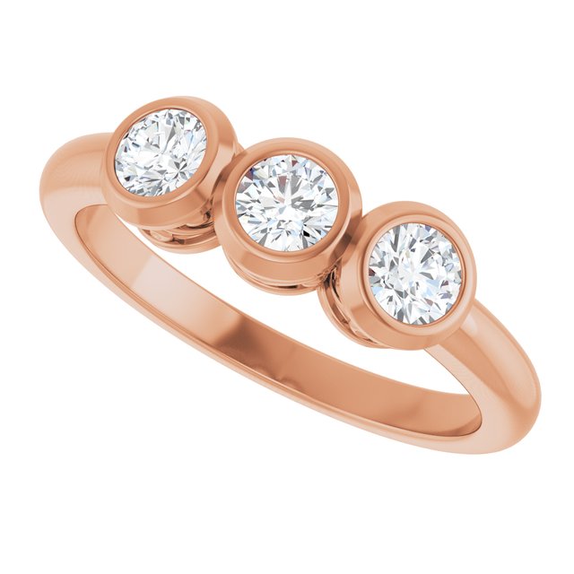 Round White Sapphire Three Stone Ring in Rose Gold