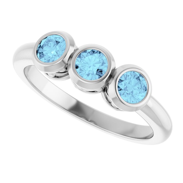Round Aquamarine Three Stone Ring in White Gold