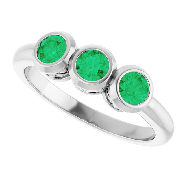 Round Lab-Grown Emerald Three Stone Ring in Platinum