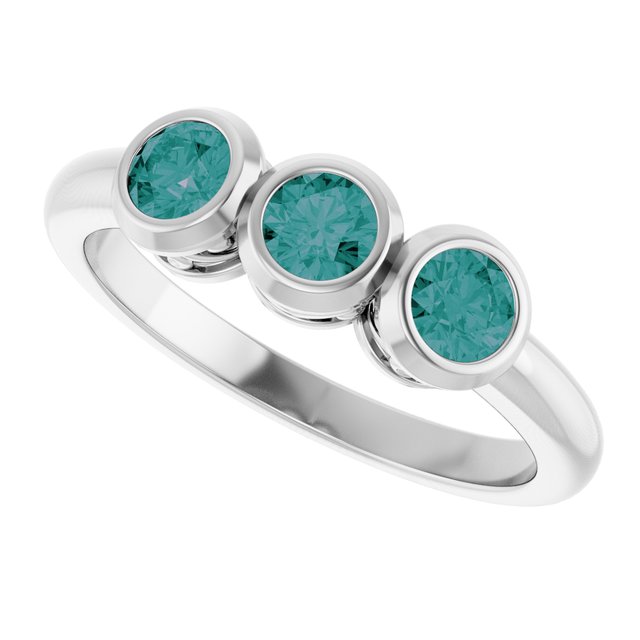 Round Alexandrite Three Stone Ring in White Gold