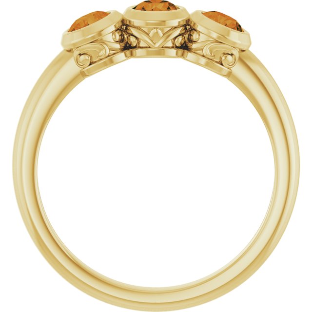 Round Citrine Three Stone Ring in Yellow Gold