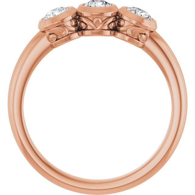 Round White Sapphire Three Stone Ring in Rose Gold