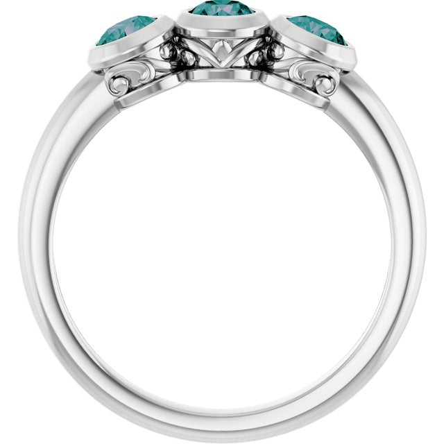Round Alexandrite Three Stone Ring in White Gold
