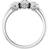 Round White Sapphire Three Stone Ring in White Gold