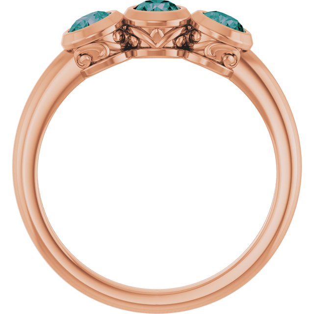 Round Lab-Grown Alexandrite Three Stone Ring in Rose Gold