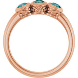 Round Lab-Grown Alexandrite Three Stone Ring in Rose Gold