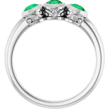 Round Lab-Grown Emerald Three Stone Ring in Platinum