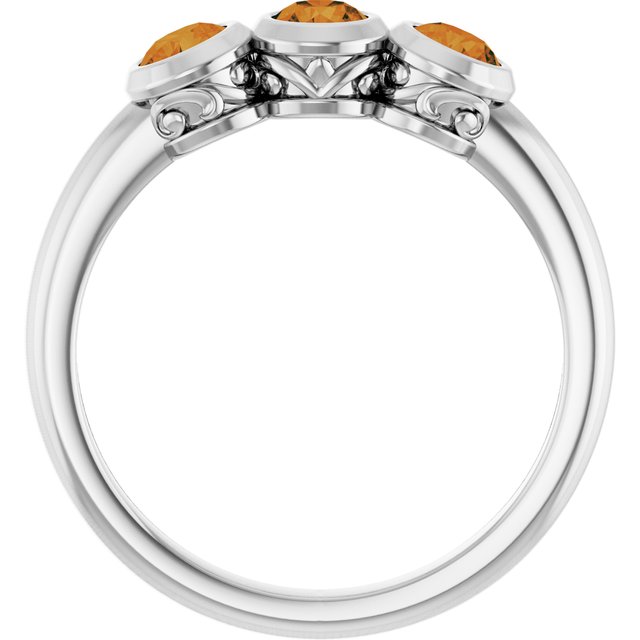 Round Citrine Three Stone Ring in White Gold