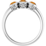 Round Citrine Three Stone Ring in White Gold