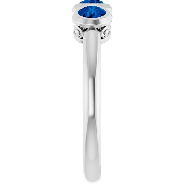 Round Lab-Grown Blue Sapphire Three Stone Ring in White Gold