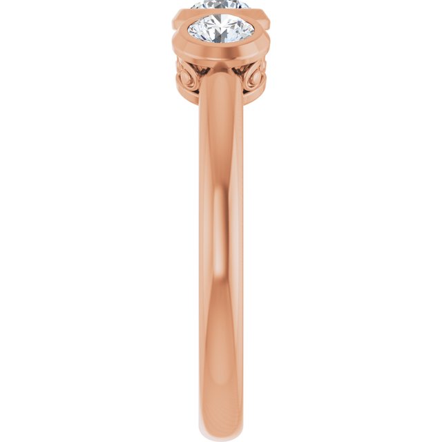 Round White Sapphire Three Stone Ring in Rose Gold