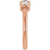 Round White Sapphire Three Stone Ring in Rose Gold